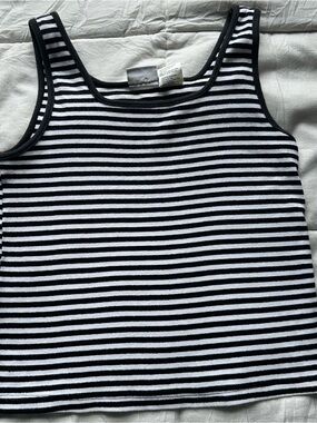 Basic Editions Black and White Striped Tank Top